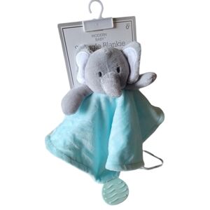 Modern Baby Snuggle Security Blankie Teether Lovey Elephant Aqua and Gray 12x12